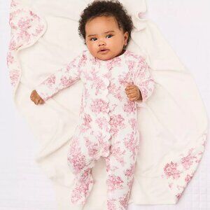 Janie and Jack Red and White Toile Footed Onesie